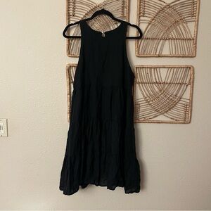 CIVICO 51 Linen Tiered Sleeveless Dress Black Italy Beachy Boho Sz XL B21